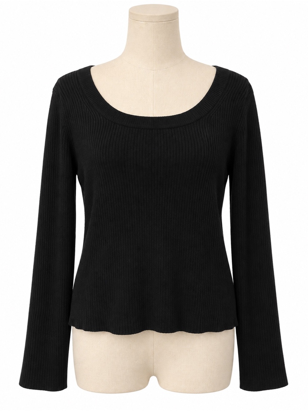 Splendid Black Ribbed Scoop Neck Long Sleeve Top Size Large